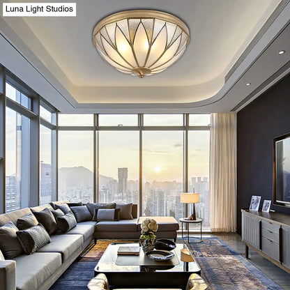 DecorBites™ DecorBites™ Traditional Brass Inverted Flush Mount Ceiling Light with Opal Glass – 4 Lights – Ideal for Living Room