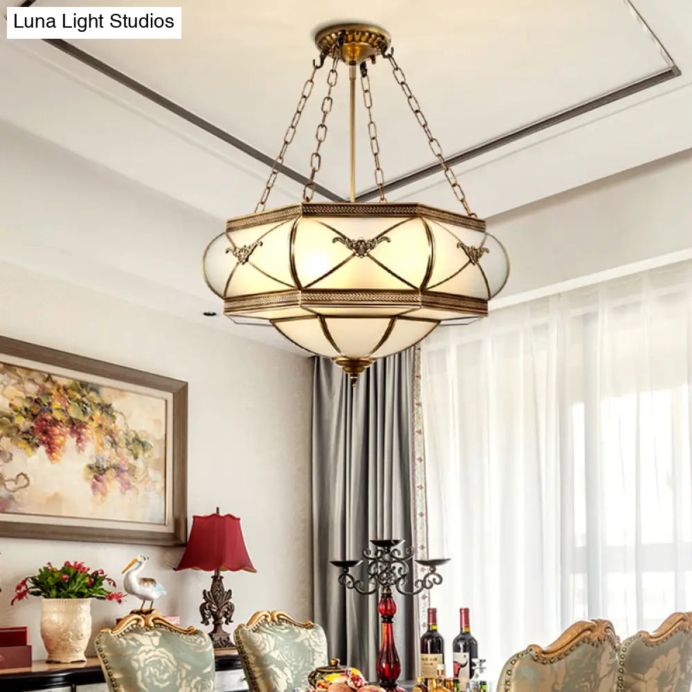 DecorBites™ DecorBites™ Traditional Brass Semi Flush Mount Ceiling Lamp with Opal Glass Drum – 4 Lights