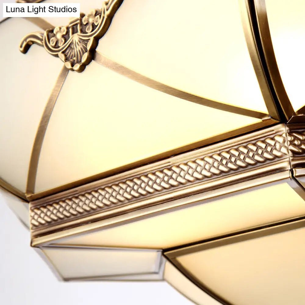 DecorBites™ DecorBites™ Traditional Brass Semi Flush Mount Ceiling Lamp with Opal Glass Drum – 4 Lights