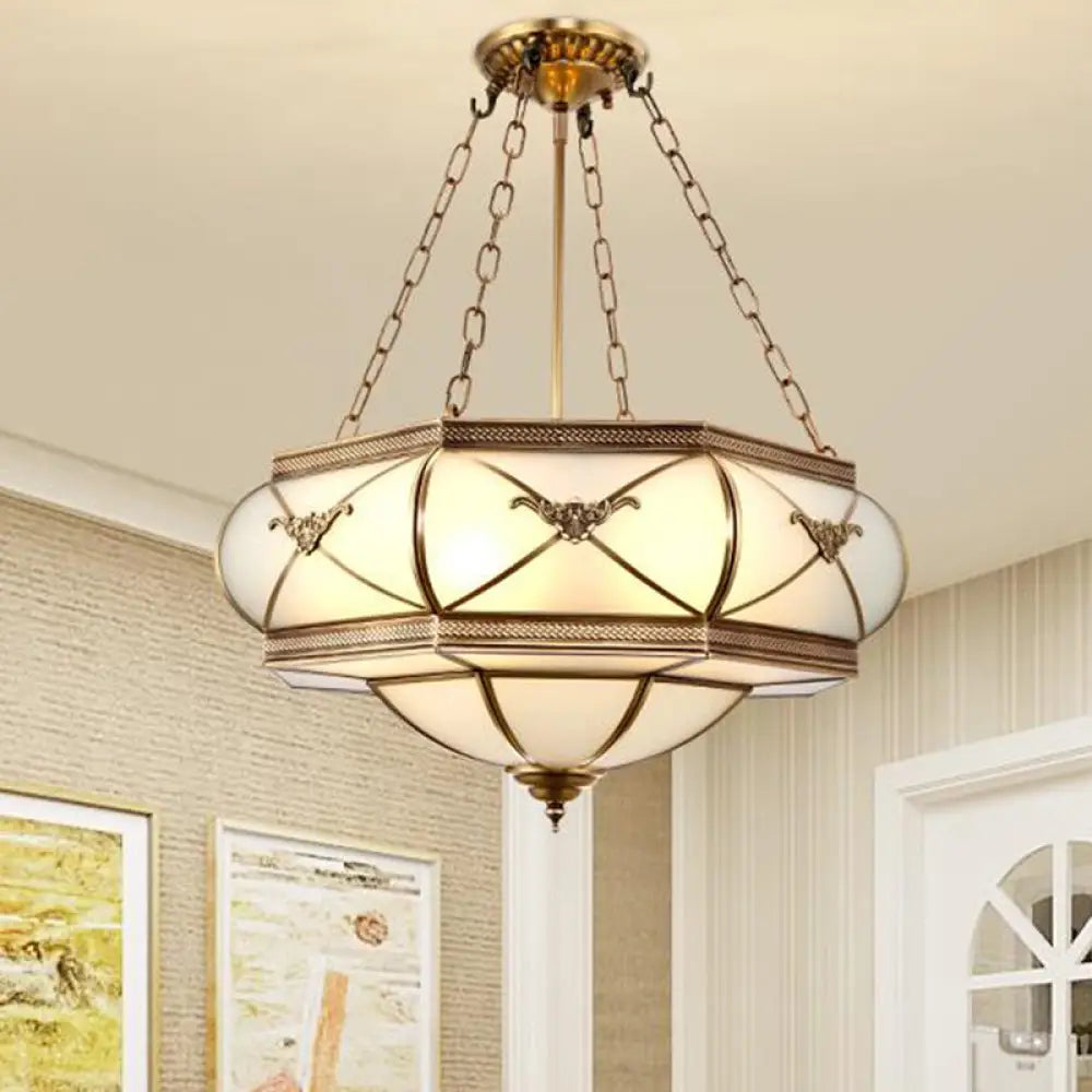 DecorBites™ DecorBites™ Traditional Brass Semi Flush Mount Ceiling Lamp with Opal Glass Drum – 4 Lights