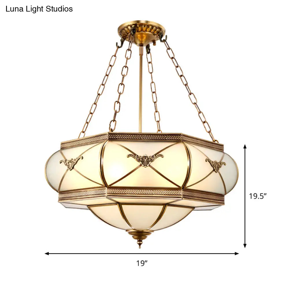 DecorBites™ DecorBites™ Traditional Brass Semi Flush Mount Ceiling Lamp with Opal Glass Drum – 4 Lights