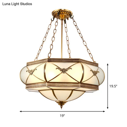 DecorBites™ DecorBites™ Traditional Brass Semi Flush Mount Ceiling Lamp with Opal Glass Drum – 4 Lights