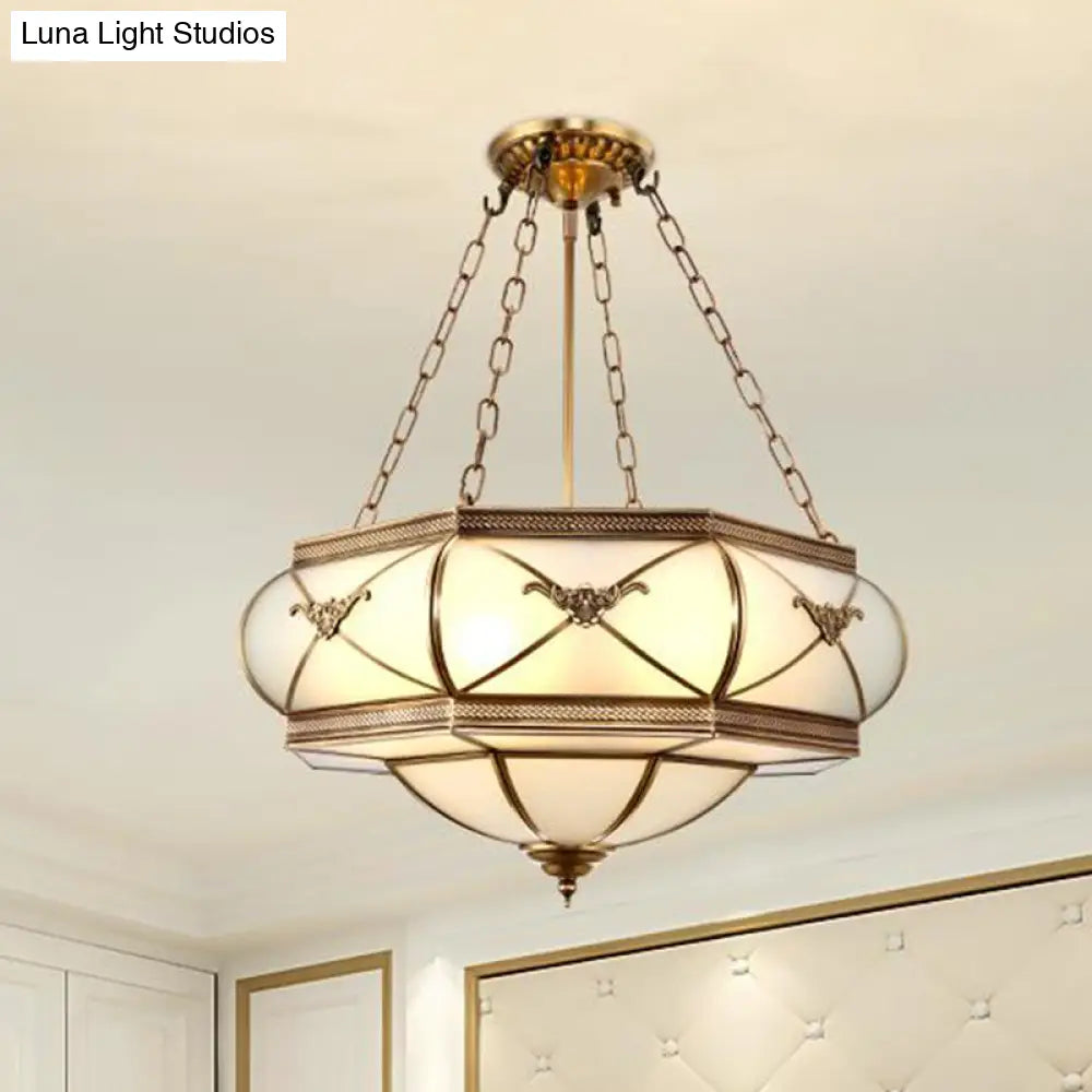 DecorBites™ DecorBites™ Traditional Brass Semi Flush Mount Ceiling Lamp with Opal Glass Drum – 4 Lights
