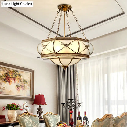 DecorBites™ DecorBites™ Traditional Brass Semi Flush Mount Ceiling Lamp with Opal Glass Drum – 4 Lights