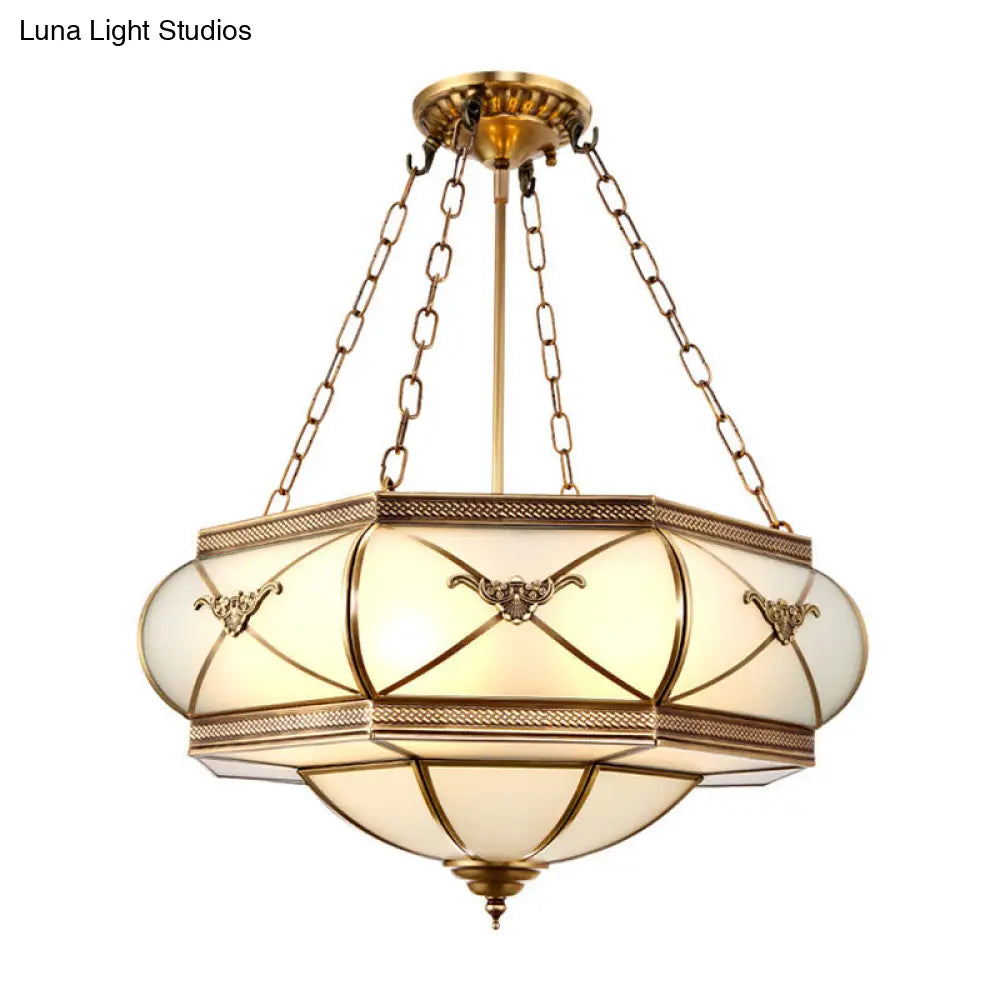 DecorBites™ DecorBites™ Traditional Brass Semi Flush Mount Ceiling Lamp with Opal Glass Drum – 4 Lights