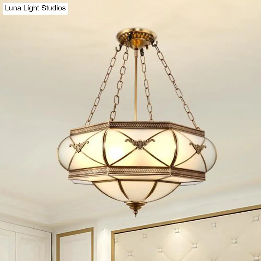 DecorBites™ DecorBites™ Traditional Brass Semi Flush Mount Ceiling Lamp with Opal Glass Drum – 4 Lights