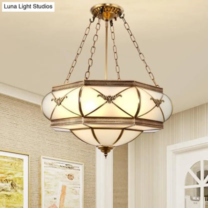 DecorBites™ DecorBites™ Traditional Brass Semi Flush Mount Ceiling Lamp with Opal Glass Drum – 4 Lights