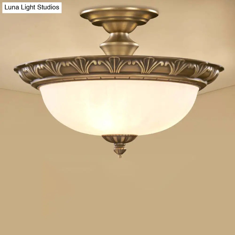 DecorBites™ DecorBites™ Traditional Bronze Bowl-Shaped Ceiling Lamp with Opal Glass - Elegant Semi-Mount Lighting for Hallways (4-Light)