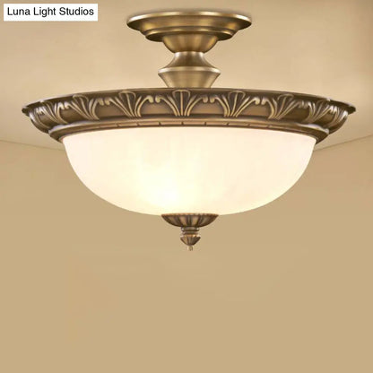 DecorBites™ DecorBites™ Traditional Bronze Bowl-Shaped Ceiling Lamp with Opal Glass - Elegant Semi-Mount Lighting for Hallways (4-Light)