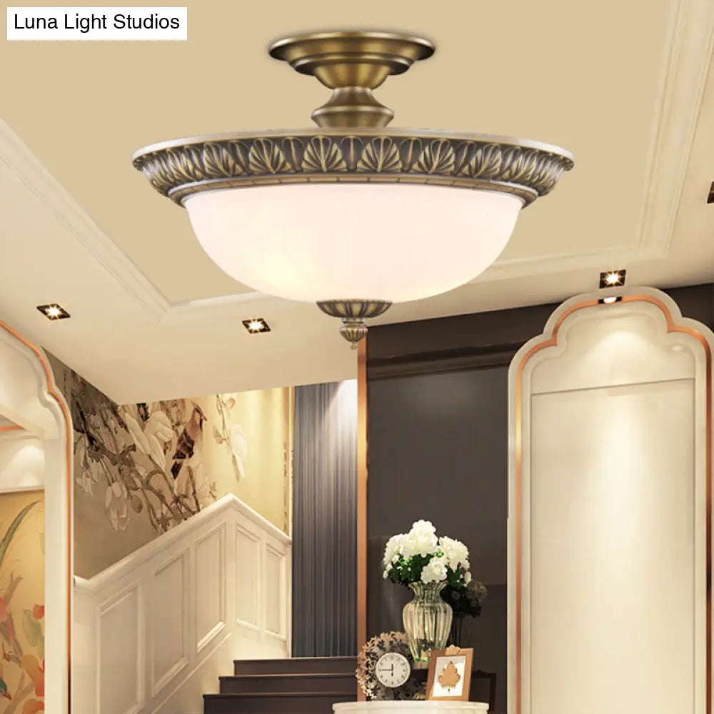 DecorBites™ DecorBites™ Traditional Bronze Bowl-Shaped Ceiling Lamp with Opal Glass - Elegant Semi-Mount Lighting for Hallways (4-Light)