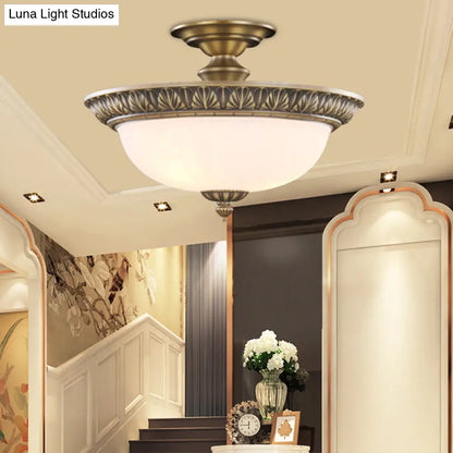 DecorBites™ DecorBites™ Traditional Bronze Bowl-Shaped Ceiling Lamp with Opal Glass - Elegant Semi-Mount Lighting for Hallways (4-Light)