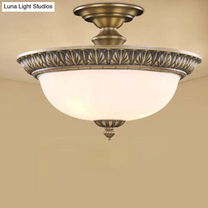 DecorBites™ DecorBites™ Traditional Bronze Bowl-Shaped Ceiling Lamp with Opal Glass - Elegant Semi-Mount Lighting for Hallways (4-Light)