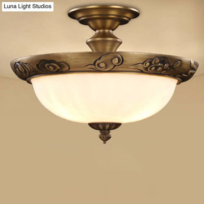 DecorBites™ DecorBites™ Traditional Bronze Bowl-Shaped Ceiling Lamp with Opal Glass - Elegant Semi-Mount Lighting for Hallways (4-Light)