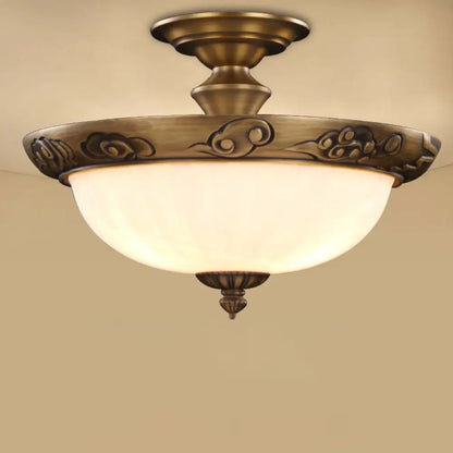 DecorBites™ DecorBites™ Traditional Bronze Bowl-Shaped Ceiling Lamp with Opal Glass - Elegant Semi-Mount Lighting for Hallways (4-Light)