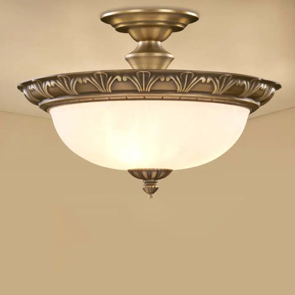 DecorBites™ DecorBites™ Traditional Bronze Bowl-Shaped Ceiling Lamp with Opal Glass - Elegant Semi-Mount Lighting for Hallways (4-Light)