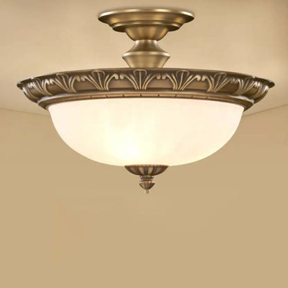 DecorBites™ DecorBites™ Traditional Bronze Bowl-Shaped Ceiling Lamp with Opal Glass - Elegant Semi-Mount Lighting for Hallways (4-Light)