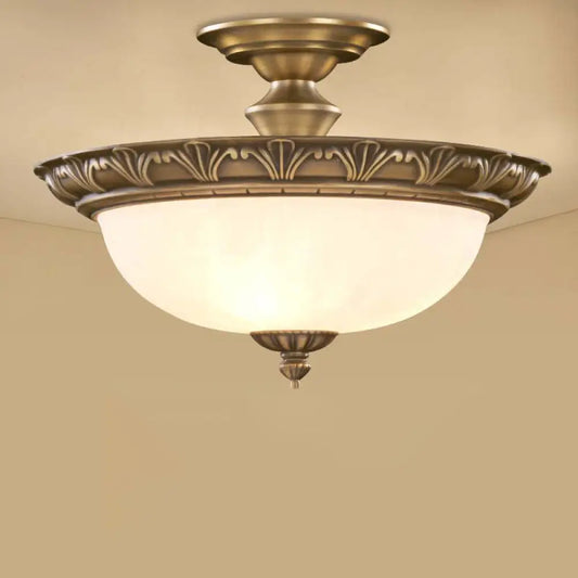 DecorBites™ DecorBites™ Traditional Bronze Bowl-Shaped Ceiling Lamp with Opal Glass - Elegant Semi-Mount Lighting for Hallways (4-Light)