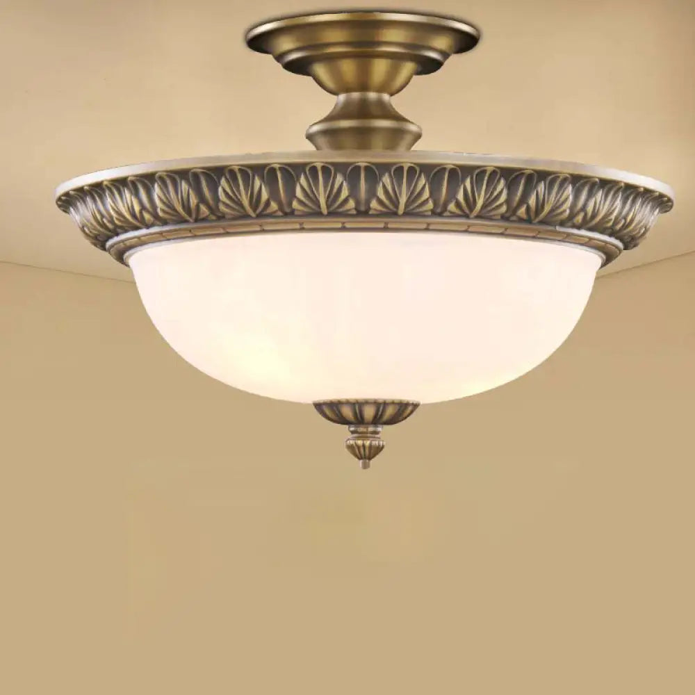 DecorBites™ DecorBites™ Traditional Bronze Bowl-Shaped Ceiling Lamp with Opal Glass - Elegant Semi-Mount Lighting for Hallways (4-Light)