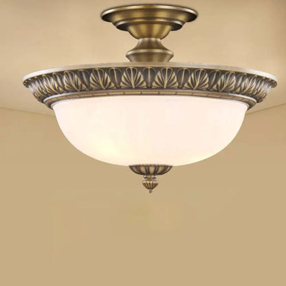 DecorBites™ DecorBites™ Traditional Bronze Bowl-Shaped Ceiling Lamp with Opal Glass - Elegant Semi-Mount Lighting for Hallways (4-Light)