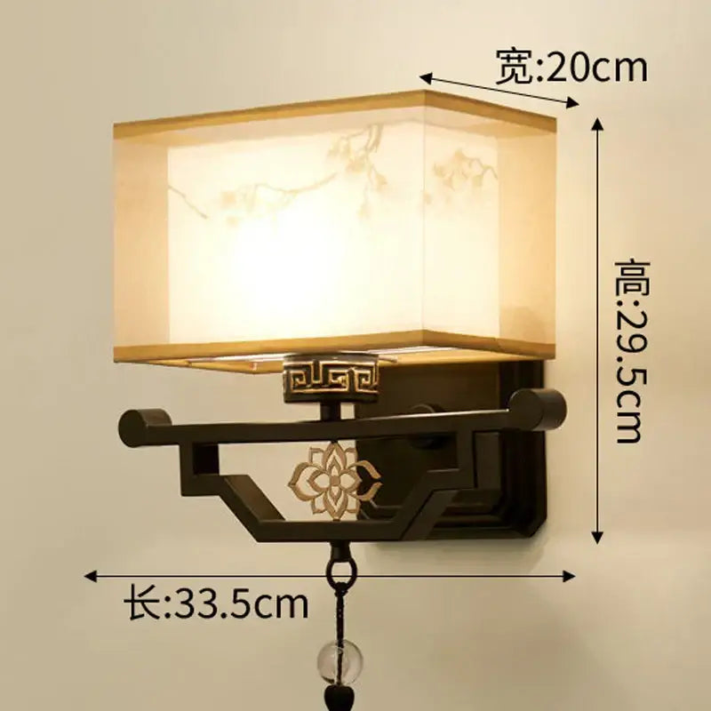 Traditional bronze floral elegant fabric wall lamp with dark bronze finish and embroidered off-white rectangular shade