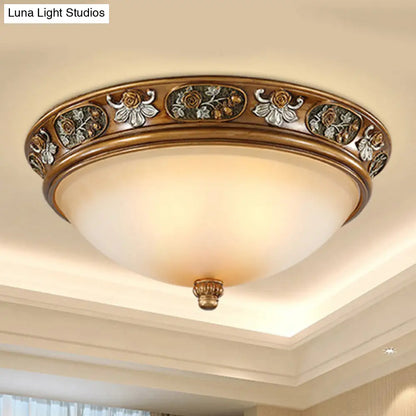DecorBites™ DecorBites™ Traditional Brown Frosted Glass Bowl Ceiling Mount with 3 Lights for Bedroom