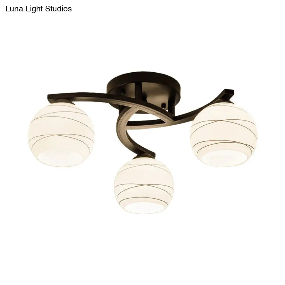 Traditional Ceiling Mount Light: Black Semi Flush with White Glass - Ideal for Corridor (3/5/8 Lights)