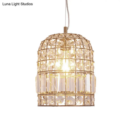 Traditional Dome Crystal Ceiling Pendant Light with Brass Frame - Sizes 9"/14"/18