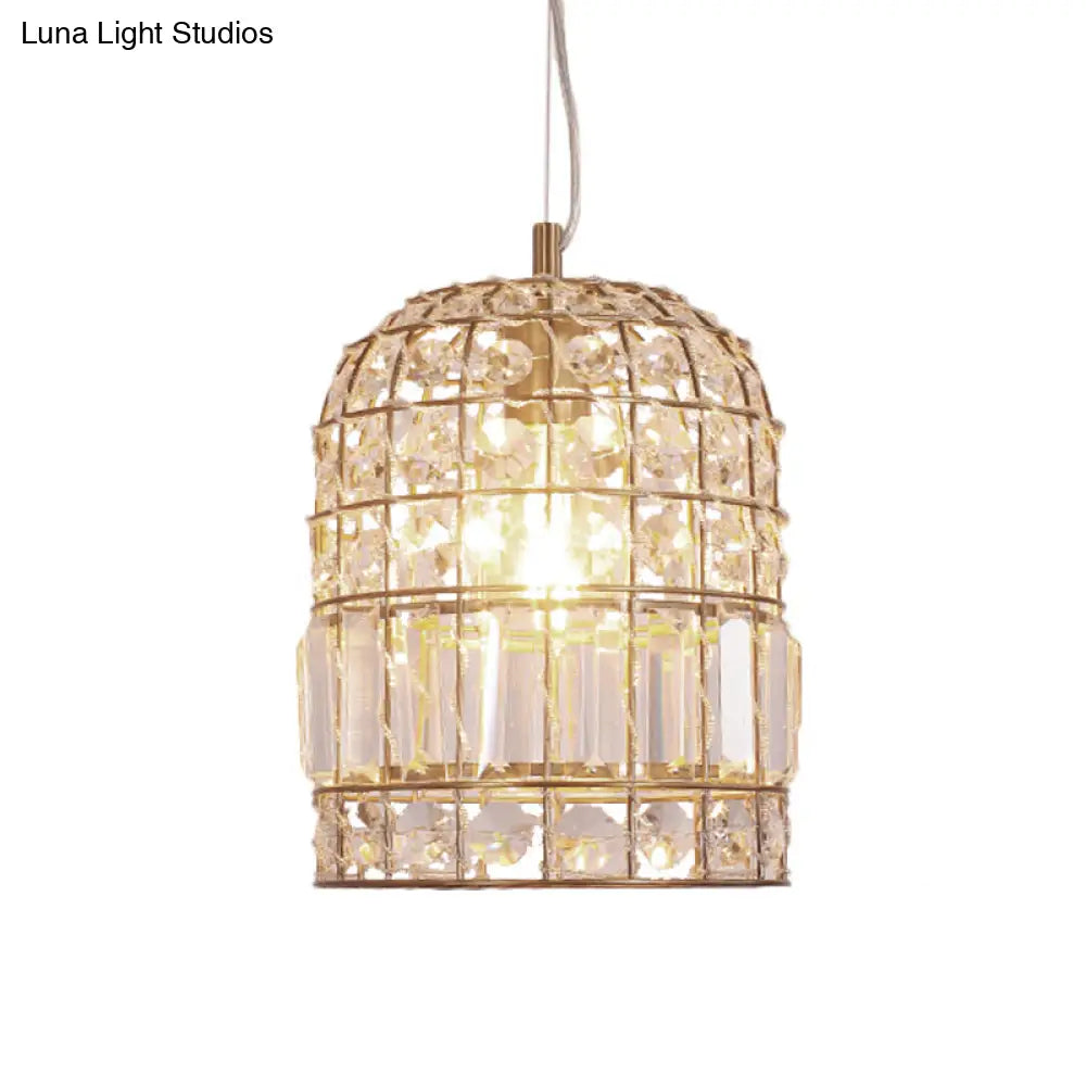 Traditional Dome Crystal Ceiling Pendant Light with Brass Frame - Sizes 9"/14"/18