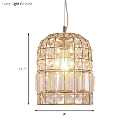 Traditional Dome Crystal Ceiling Pendant Light with Brass Frame - Sizes 9"/14"/18