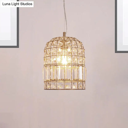 Traditional Dome Crystal Ceiling Pendant Light with Brass Frame - Sizes 9"/14"/18