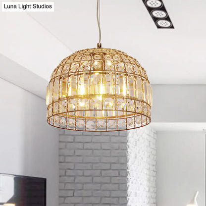 Traditional Dome Crystal Ceiling Pendant Light with Brass Frame - Sizes 9"/14"/18