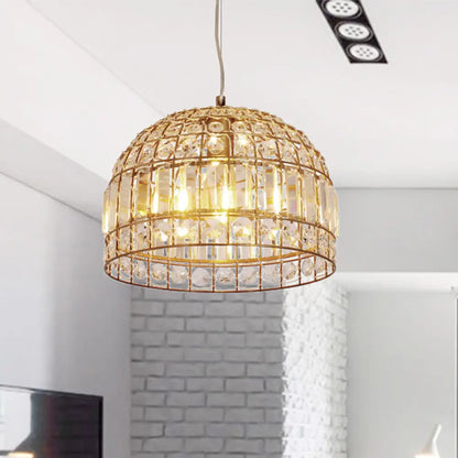 Traditional Dome Crystal Ceiling Pendant Light with Brass Frame - Sizes 9"/14"/18