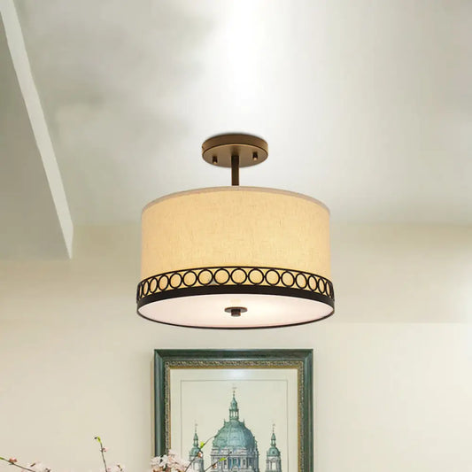DecorBites™ DecorBites™ Traditional Drum Fabric Ceiling Light Fixture in Black for Bedroom Semi-Mount
