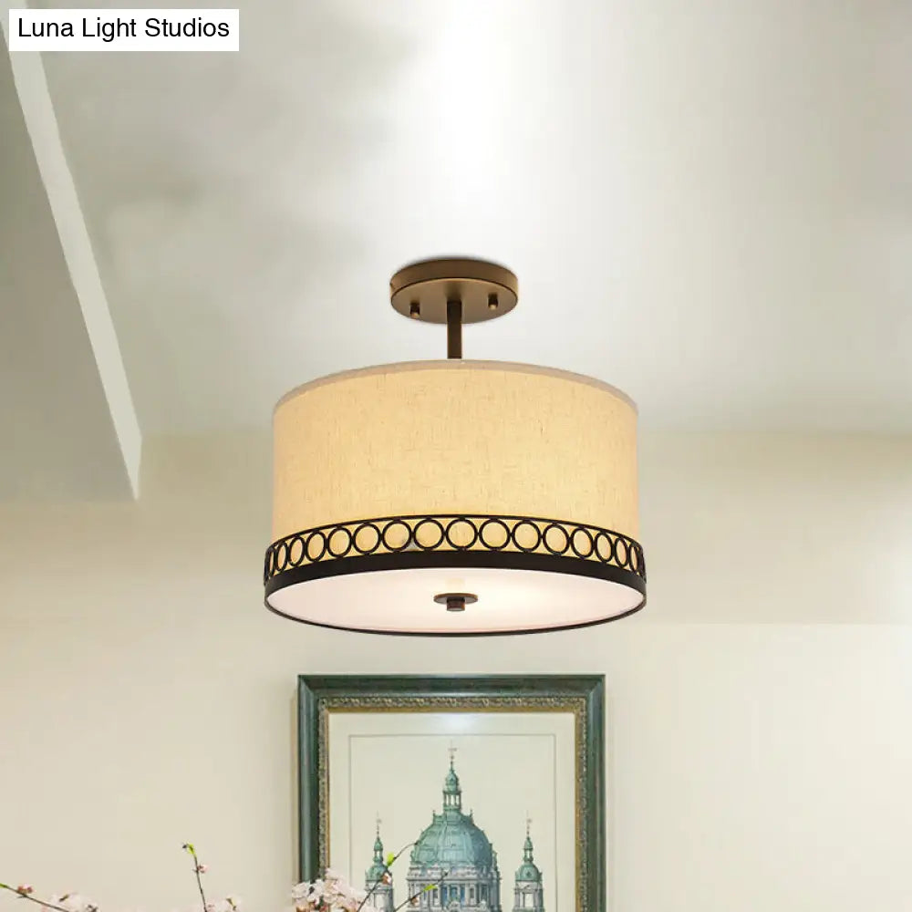 DecorBites™ DecorBites™ Traditional Drum Fabric Ceiling Light Fixture in Black for Bedroom Semi-Mount