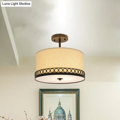 DecorBites™ DecorBites™ Traditional Drum Fabric Ceiling Light Fixture in Black for Bedroom Semi-Mount