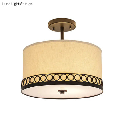 DecorBites™ DecorBites™ Traditional Drum Fabric Ceiling Light Fixture in Black for Bedroom Semi-Mount