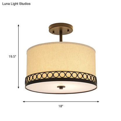 DecorBites™ DecorBites™ Traditional Drum Fabric Ceiling Light Fixture in Black for Bedroom Semi-Mount