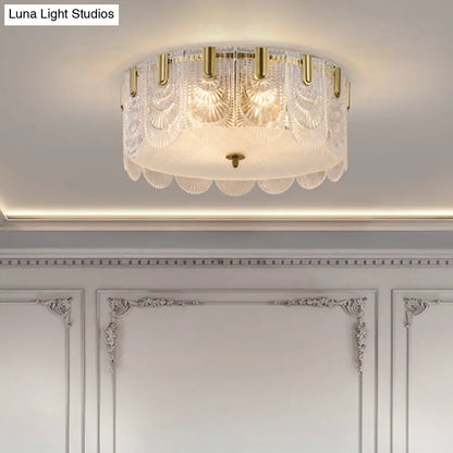 DecorBites™ DecorBites™ Traditional Drum Flushmount Prism Glass 6-Light Bedroom Ceiling Fixture in Brass