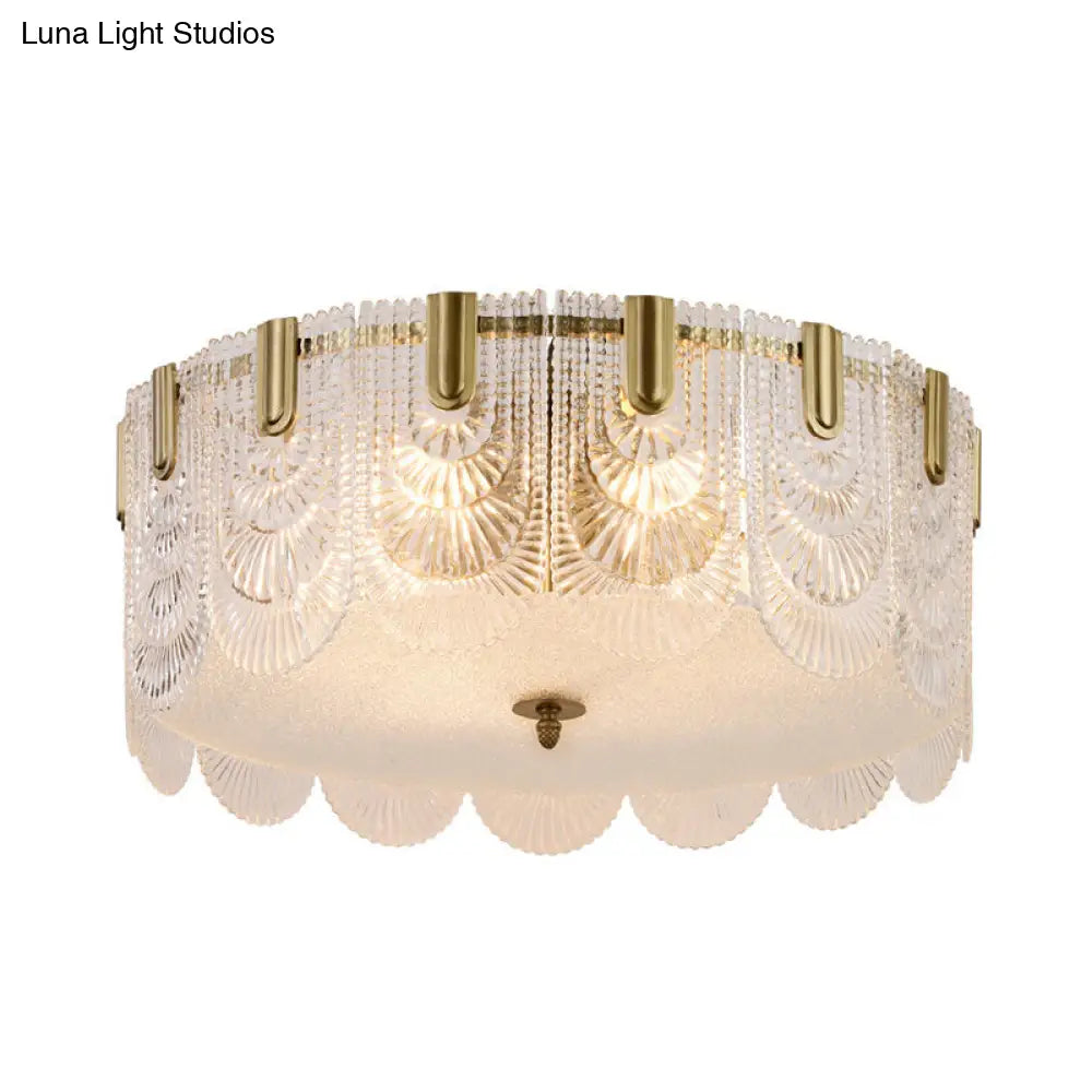 DecorBites™ DecorBites™ Traditional Drum Flushmount Prism Glass 6-Light Bedroom Ceiling Fixture in Brass