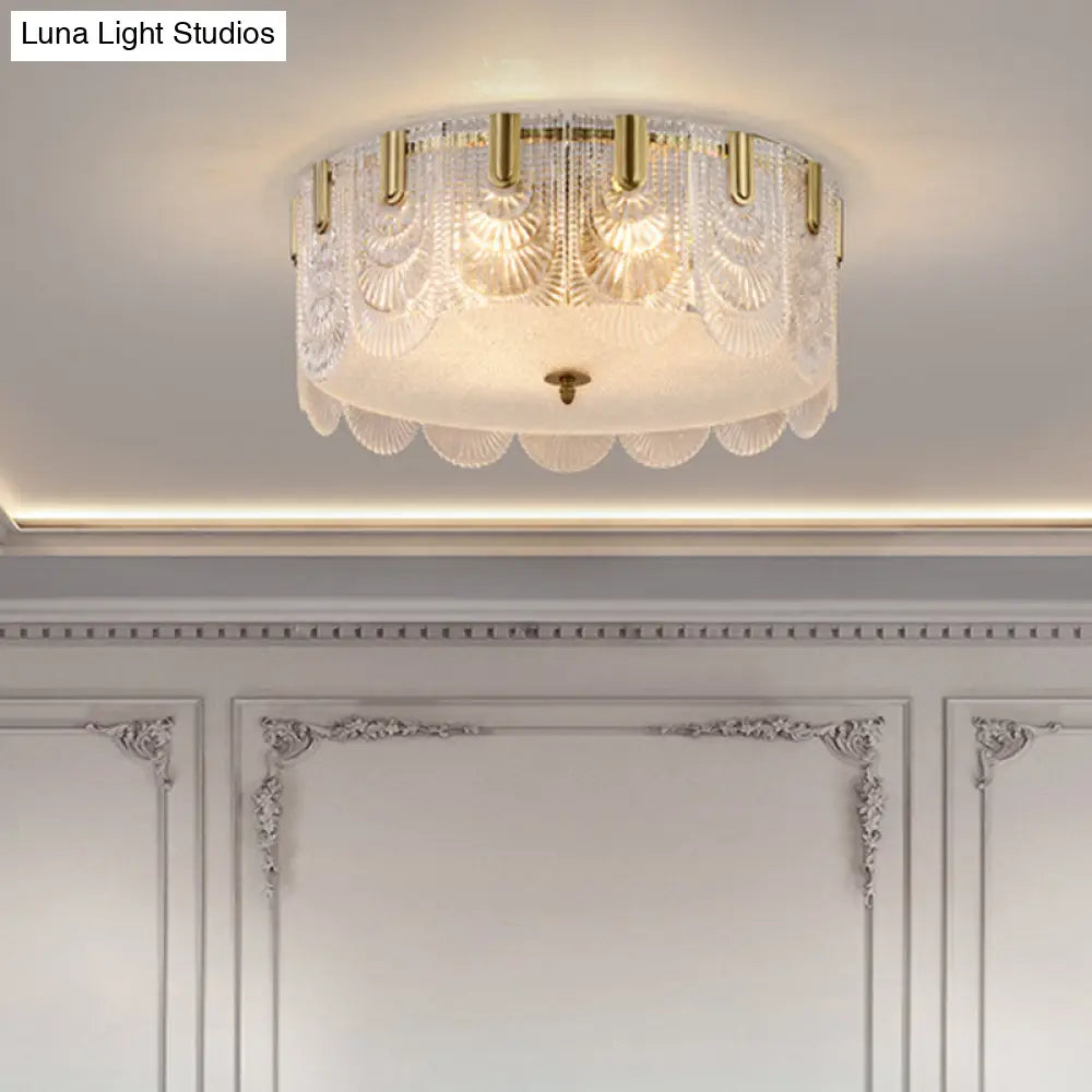 DecorBites™ DecorBites™ Traditional Drum Flushmount Prism Glass 6-Light Bedroom Ceiling Fixture in Brass