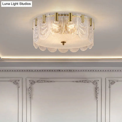 DecorBites™ DecorBites™ Traditional Drum Flushmount Prism Glass 6-Light Bedroom Ceiling Fixture in Brass