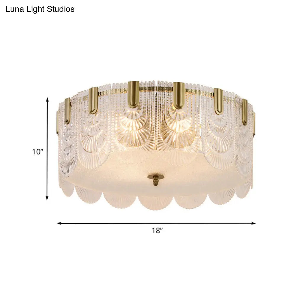 DecorBites™ DecorBites™ Traditional Drum Flushmount Prism Glass 6-Light Bedroom Ceiling Fixture in Brass