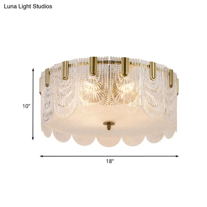 DecorBites™ DecorBites™ Traditional Drum Flushmount Prism Glass 6-Light Bedroom Ceiling Fixture in Brass