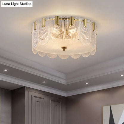 DecorBites™ DecorBites™ Traditional Drum Flushmount Prism Glass 6-Light Bedroom Ceiling Fixture in Brass