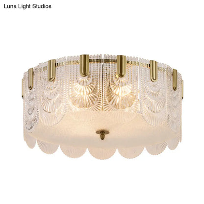 DecorBites™ DecorBites™ Traditional Drum Flushmount Prism Glass 6-Light Bedroom Ceiling Fixture in Brass