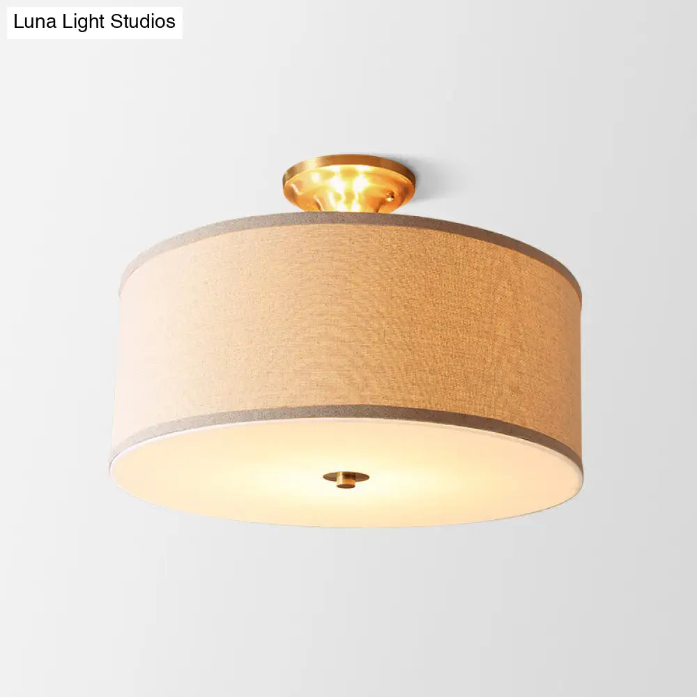 DecorBites™ DecorBites™ Traditional Drum Semi Flush Ceiling Light in Beige Fabric Shade