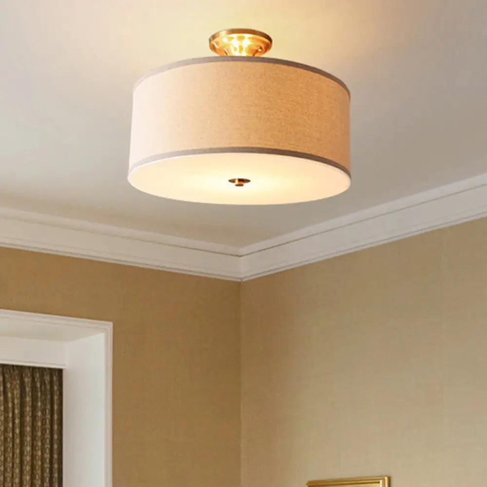 DecorBites™ DecorBites™ Traditional Drum Semi Flush Ceiling Light in Beige Fabric Shade