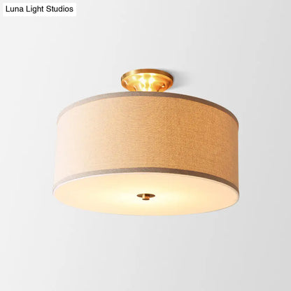 DecorBites™ DecorBites™ Traditional Drum Semi Flush Ceiling Light in Beige Fabric Shade