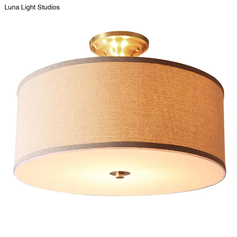 DecorBites™ DecorBites™ Traditional Drum Semi Flush Ceiling Light in Beige Fabric Shade