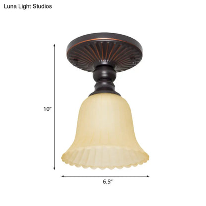 DecorBites™ DecorBites™ Traditional Flared Foyer Semi Flush Mount with Ribbed Frosted Glass – 1 Light Black Flushmount